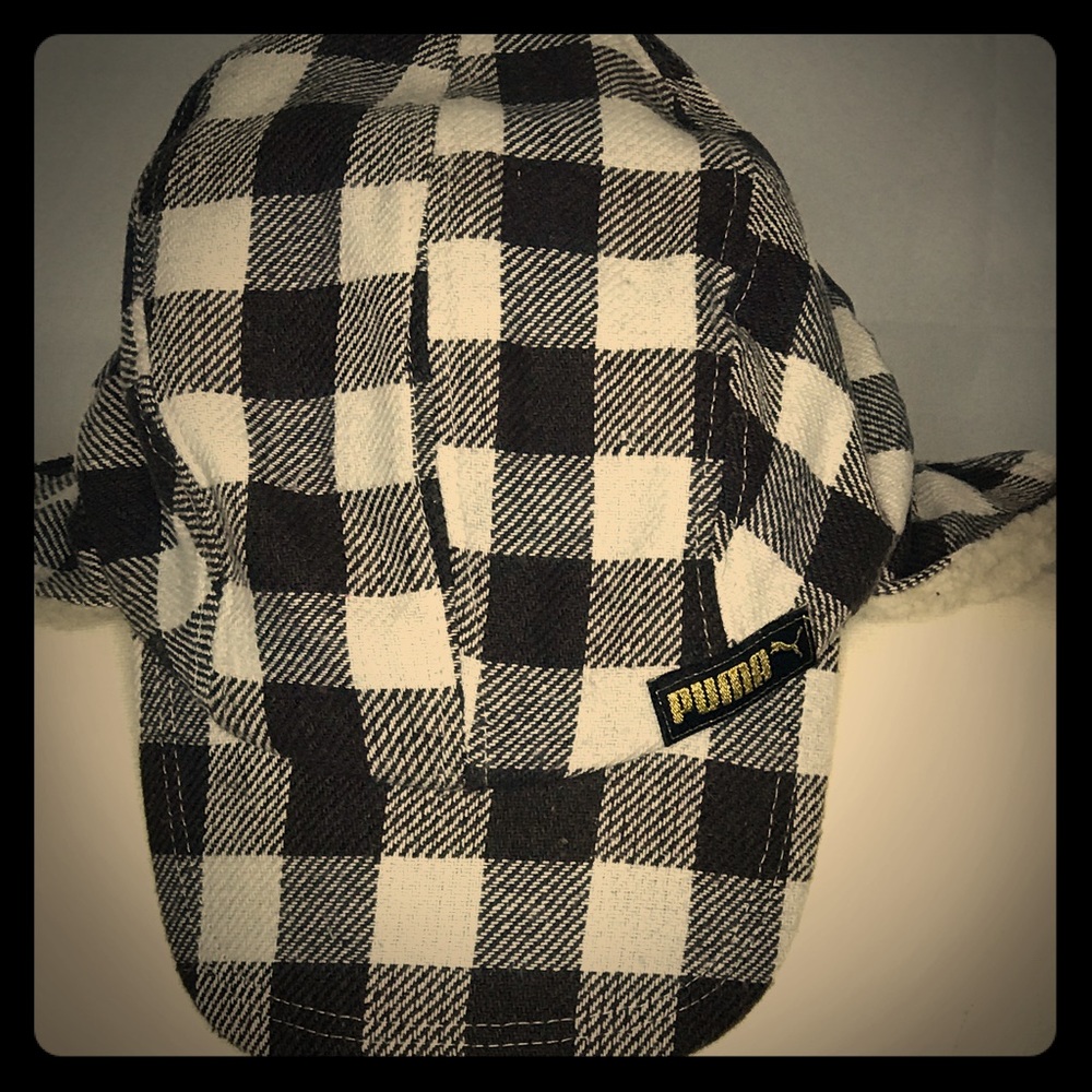 PUMA Brown & Cream Checked Hat with Flaps L/XL NWOT